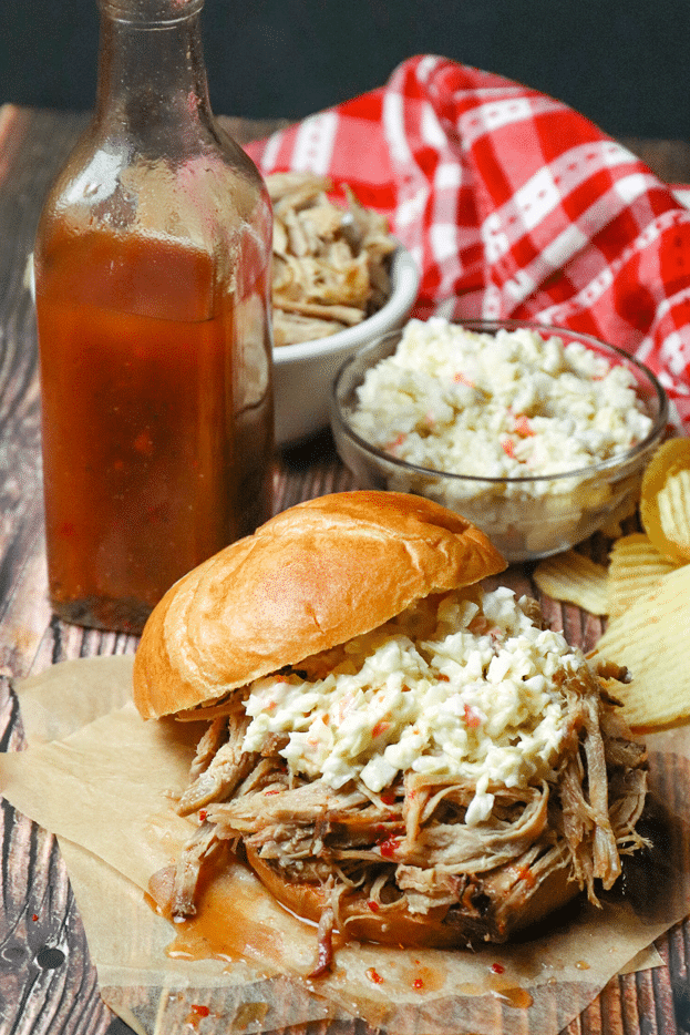 Carolina Vinegar BBQ Sauce is tangy, spicy and is a must when you're serving pulled pork! It's easy to make with just 6 ingredients.