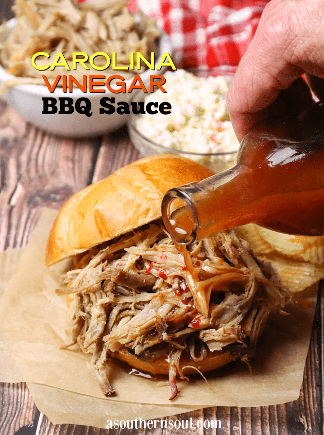 Carolina Vinegar BBQ Sauce is tangy, spicy and is a must when you're serving pulled pork! It's easy to make with just 6 ingredients.