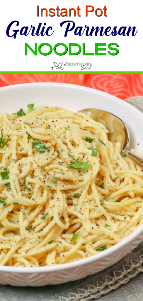 Instant Pot Garlic Parmesan Noodles, made in less than 20 minutes, is the ultimate one-pot side dish. It’s cheesy, garlicky with just the right amount of butter and seasoning for a family-friendly dish.