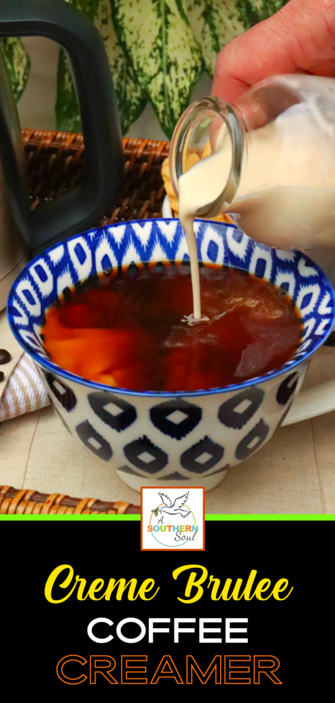 Creme Brulee Coffee Creamer made with 4 ingredients makes the best cup of coffee! Made with evaporated milk, brown sugar, half and half and vanilla.
