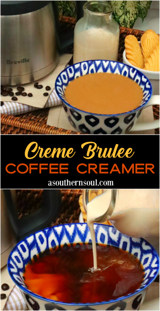Creme Brulee Coffee Creamer made with 4 ingredients makes the best cup of coffee! Made with evaporated milk, brown sugar, half and half and vanilla.