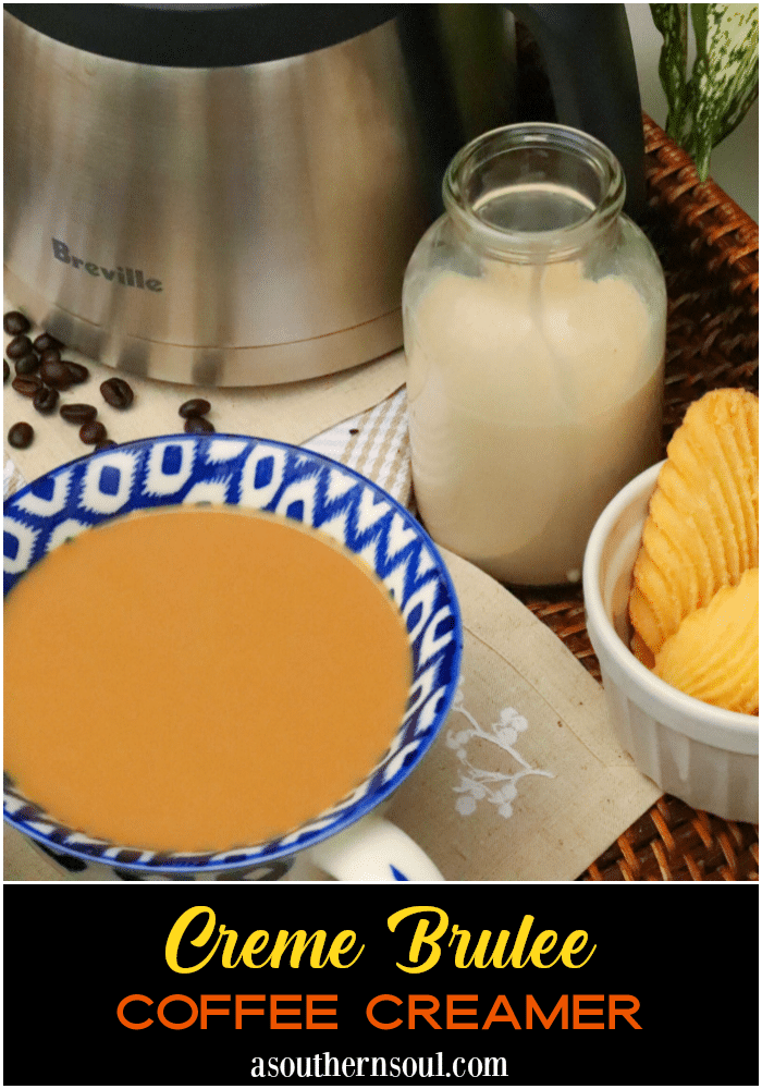 Creme Brulee Coffee Creamer made with 4 ingredients makes the best cup of coffee! Made with evaporated milk, brown sugar, half and half and vanilla.