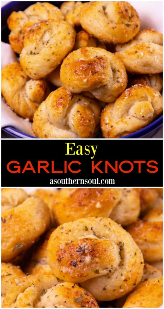 Incredibly easy to make, and ready to serve in less than 20 minutes, these Garlic Knots are seriously delicious! Made with canned biscuits and slathered with butter, garlic, Parmesan cheese, and herbs, they are great as an appetizer served with marinara for dipping, or alongside your favorite recipes at mealtime.