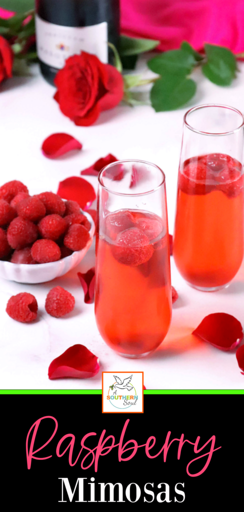 Raspberry Mimosas made with fresh berries, raspberry sorbet, grenadine and prosecco made a festive drink for any occasion!