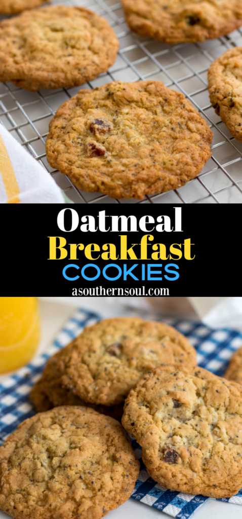 Hearty, easy to make Oatmeal Breakfast Cookies are a delicious way to start the day! Made with oatmeal, coconut, chia seeds, dates, eggs, butter and flour. They are the perfect grab and go breakfast.