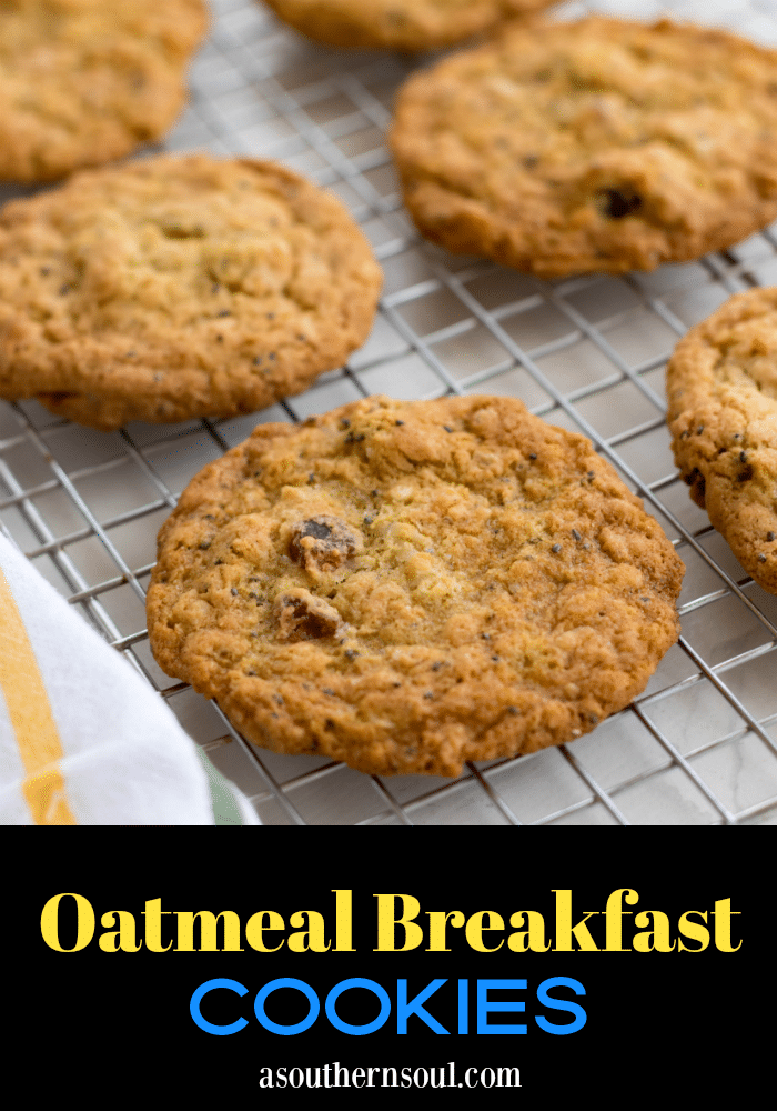 Hearty, easy to make Oatmeal Breakfast Cookies are a delicious way to start the day! Made with oatmeal, coconut, chia seeds, dates, eggs, butter and flour. They are the perfect grab and go breakfast.