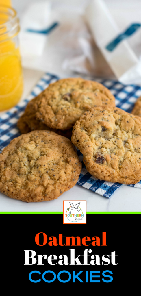 Hearty, easy to make Oatmeal Breakfast Cookies are a delicious way to start the day! Made with oatmeal, coconut, chia seeds, dates, eggs, butter and flour. They are the perfect grab and go breakfast.