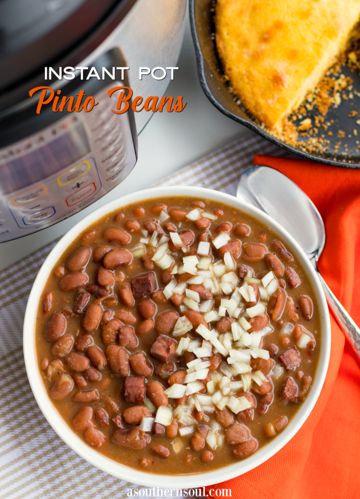 Instant Pot Pinto Beans are so easy to make! Seasoned with ham, onion and garlic then cooked in vegetable stock, this no-soak recipe is great as a main or side dish.