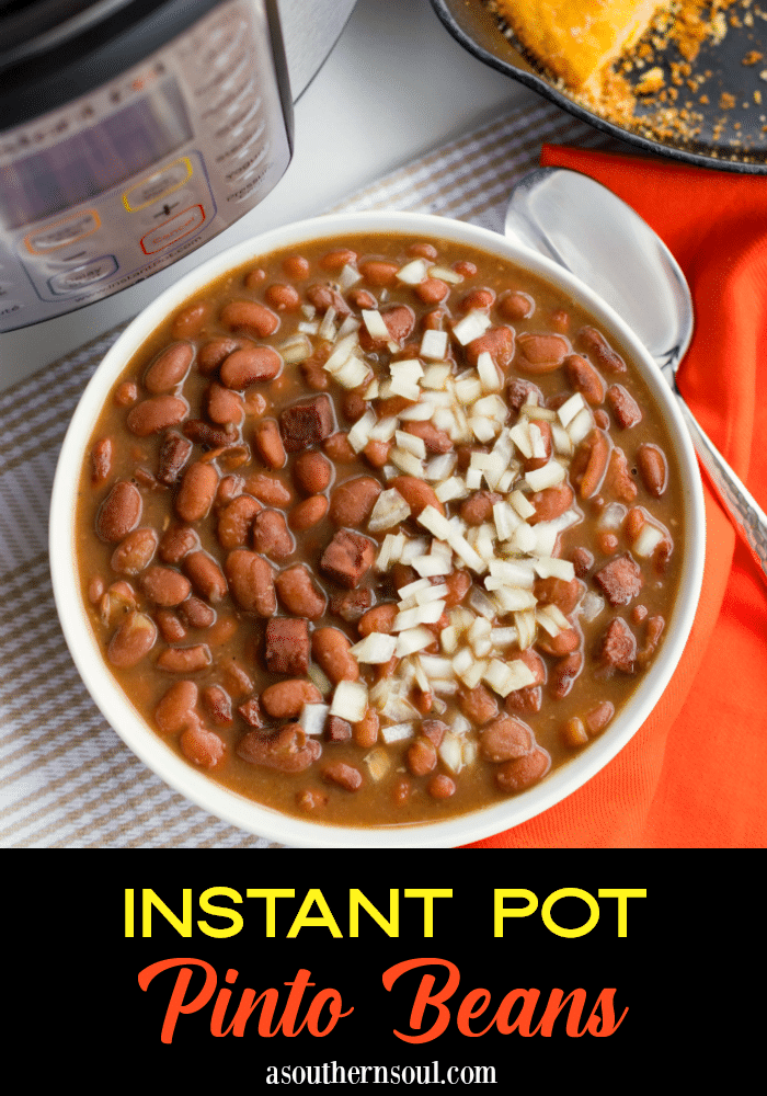 Instant Pot Pinto Beans are so easy to make! Seasoned with ham, onion and garlic then cooked in vegetable stock, this no-soak recipe is great as a main or side dish.