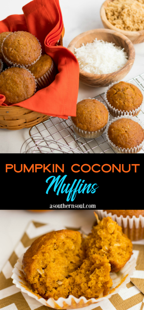 Pumpkin Coconut Muffins are tender, moist and easy to make. These muffins made with canned pumpkin, coconut, flour, brown sugar, cinnamon and nutmeg will soon become your favorite muffin treat perfect for any time of the year.