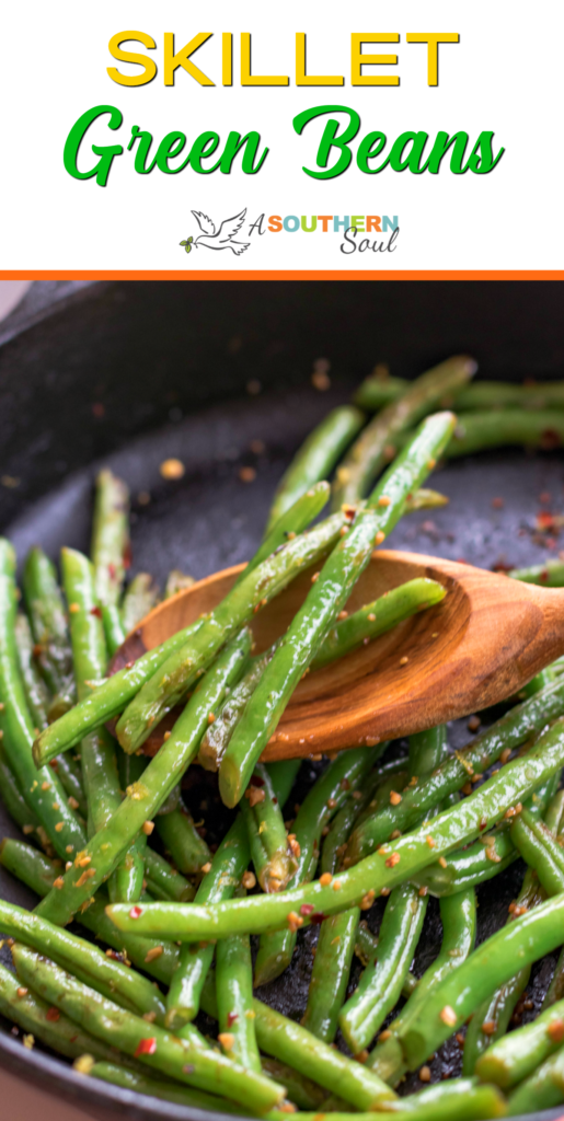 Skillet Green Beans made with garlic, lemon and red pepper is the ideal side dish for any meal! Simple and ready in 15 minutes!