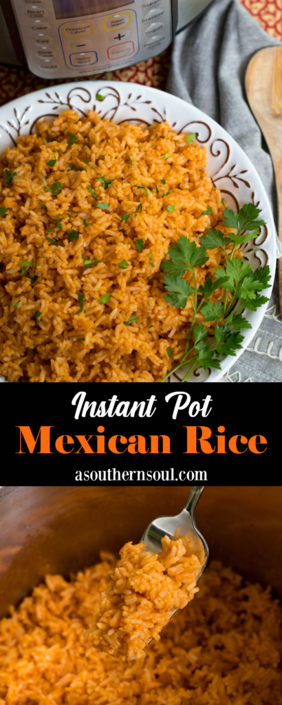 Instant Pot Mexican Rice made with white rice, tomato sauce, onions, cumin and chili powder is a great side dish for a weeknight meal or your next fiesta!