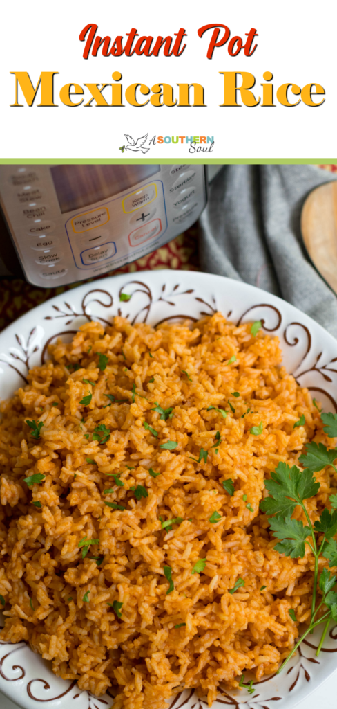 Instant Pot Mexican Rice made with white rice, tomato sauce, onions, cumin and chili powder is a great side dish for a weeknight meal or your next fiesta!