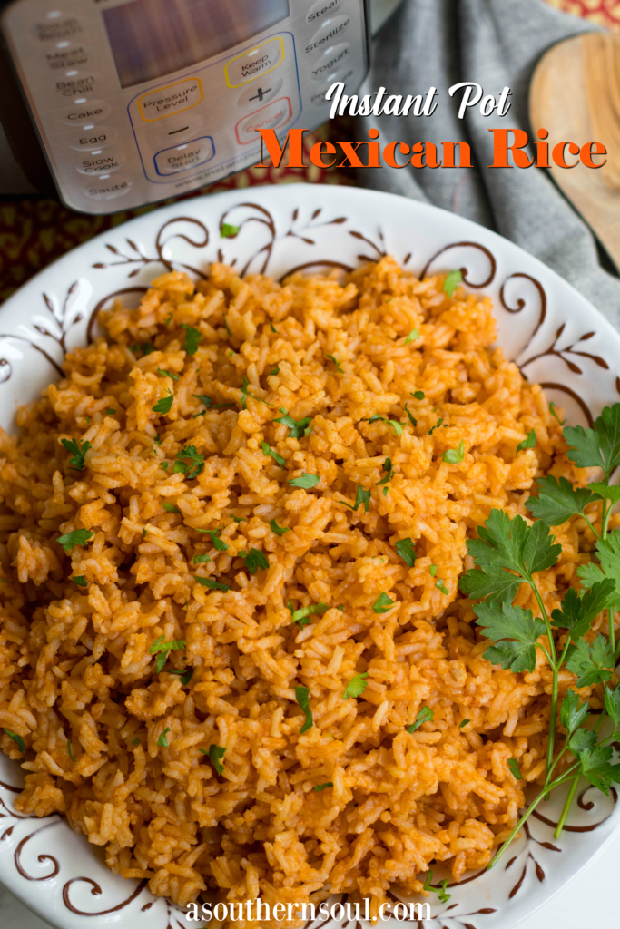 Instant Pot Mexican Rice made with white rice, tomato sauce, onions, cumin and chili powder is a great side dish for a weeknight meal or your next fiesta!