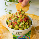 Avocado Salsa made with fresh avocado, tomatoes, jalapenos, red onion then tossed in a light dressing of lime, olive oil, garlic powder, salt and pepper. This is the perfect dip to serve at your next party and it's also delicious served with fish or chicken.