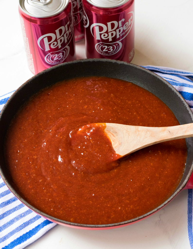 BBQ Sauce made with Dr Pepper soda, brown sugar, honey, ketchup, vinegar, chili powder garlic and tomato paste is so easy to make!