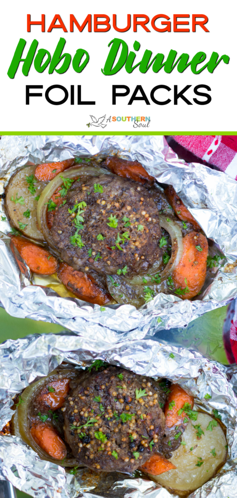 Pinterest pin for Hamburger Hobo Dinner Foil Packs