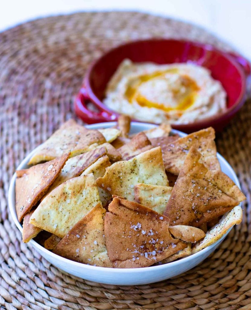 Homemade Pita chips made with store bought pita bread, olive oil, salt or za'atar. They are perfect for all your dips or for snacking.