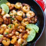 Garlic Honey Lime Shrimp are easy to make in just 15 minutes! Made with peeled, deveined shrimp, olive oil, red pepper flakes, salt, pepper, honey, and fresh lime juice. Perfect for an appetizer or a main dish.