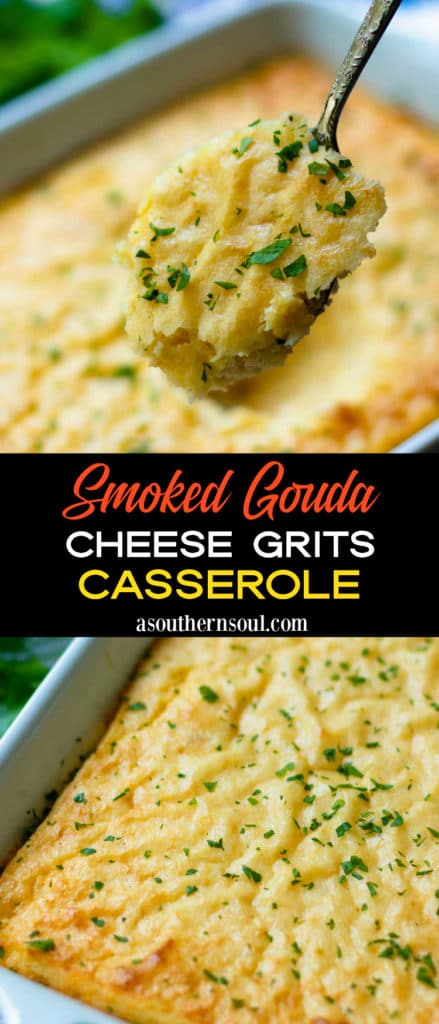 Pinterest pin for Smoked Gouda Cheese Grits Casserole