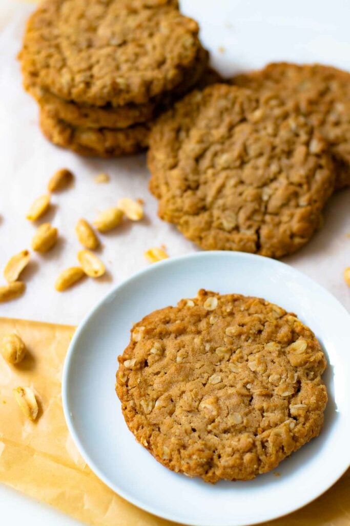 Peanut Butter Oatmeal Cookies are soft, chewy with a tender center and slightly crispy edges.