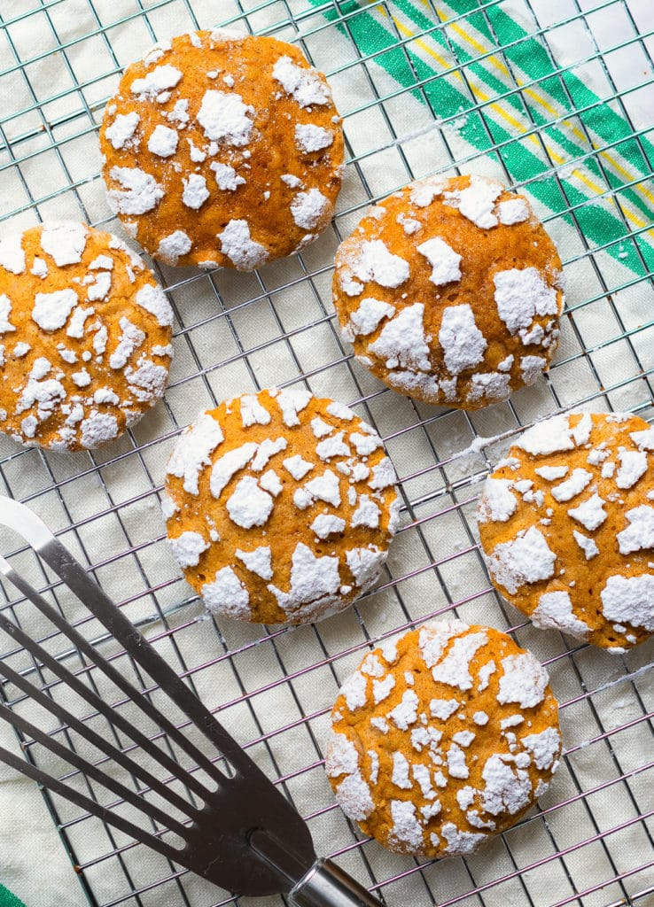 Pumpkin Crinkle Cookies on cooking rack.