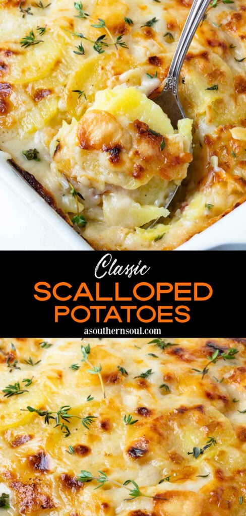 Scalloped Potato pin with 2 images and text for Pinterest.