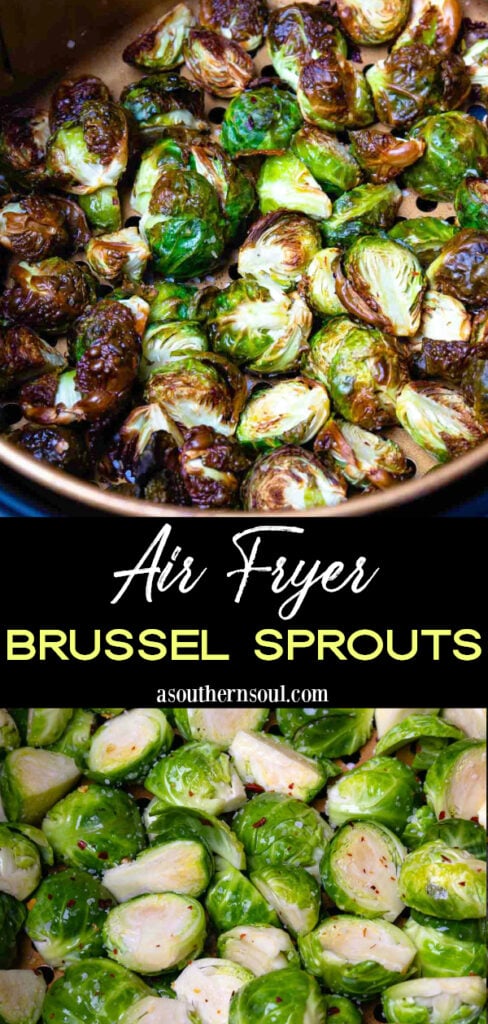 Brussel Sprouts made in the air fryer collage of 2 images for Pinterest.