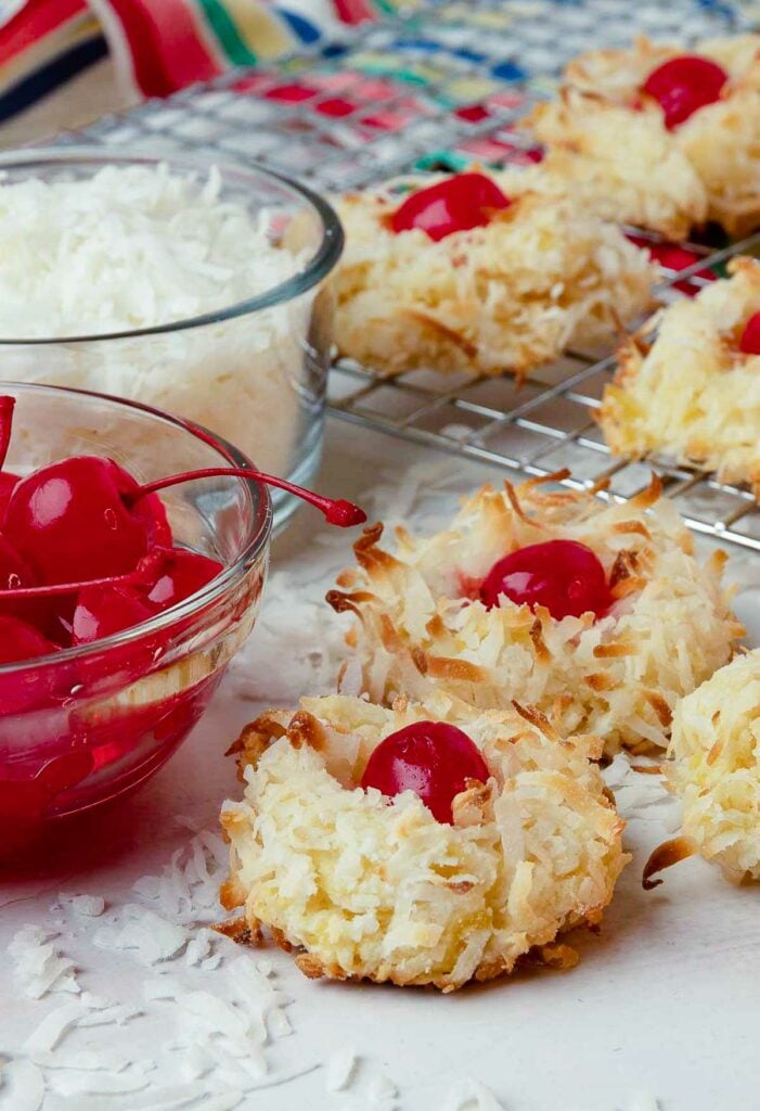 Ambrosia Cookies made with cherries and coconut and pineapple are the perfect Christmas dessert!
