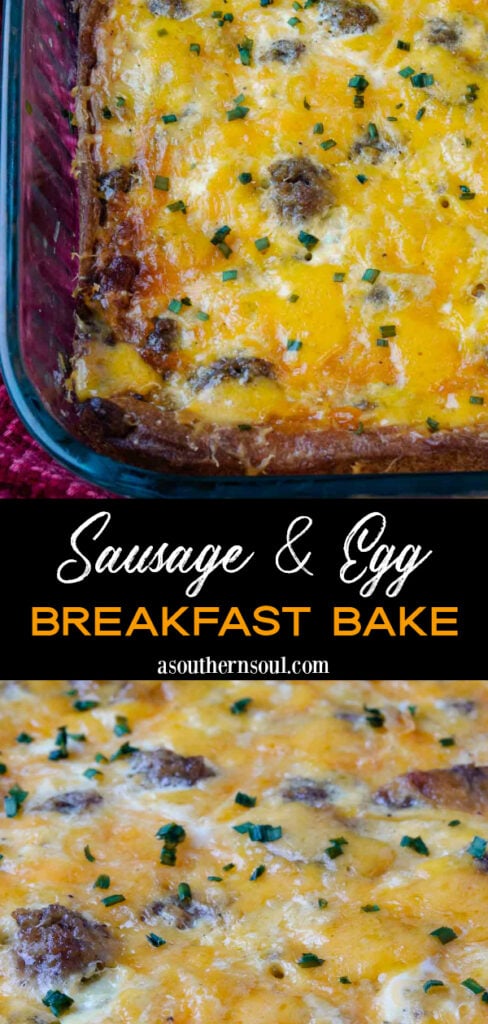 Sausage and Egg Breakfast Bake 2 image pin for Pinterest with recipe link.