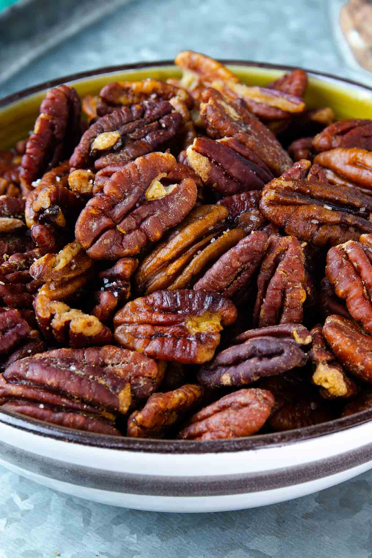 How to perfectly toast pecans for snacking in a bowl.