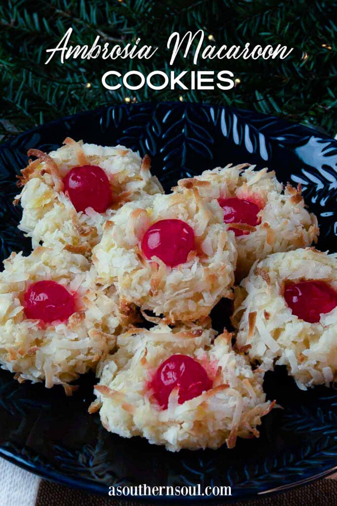 Pinterest pin for Ambrosia Macaroon Cookies