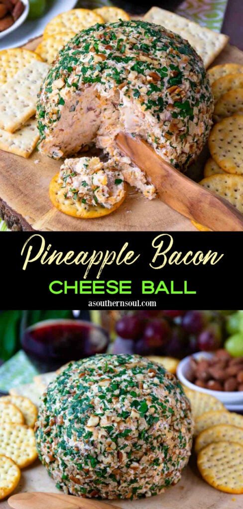 2 images of Pineapple Bacon Cheese Ball for Pinerest Pin.