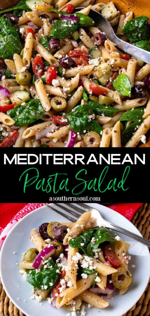 Mediterranean Pasta Salad 2 images Pin for Pinterest.