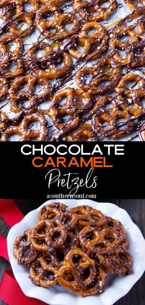 Chocolate Caramel Pretzels 2 images for Pinterest.