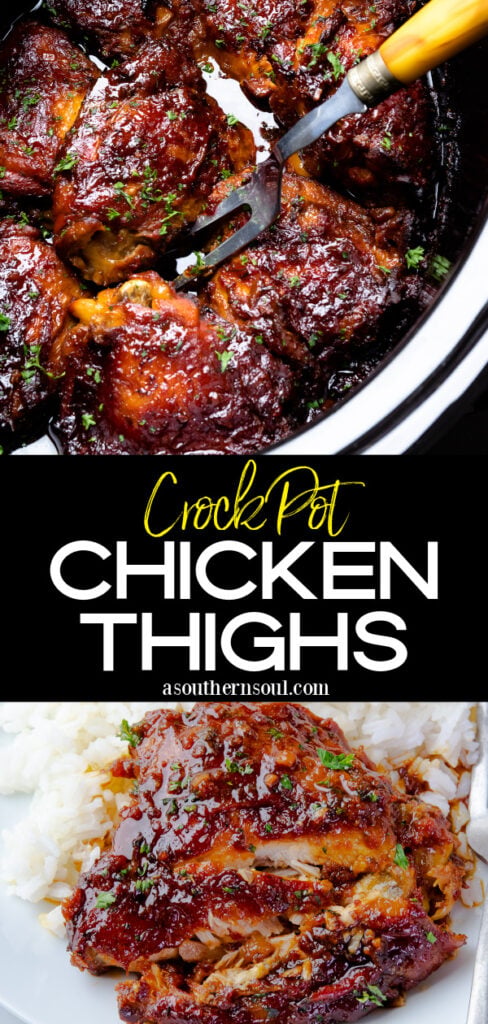 2 images of Crock Pot Chicken Thighs for Pinterest.