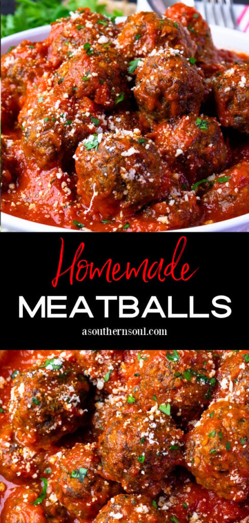 Two images of homemade meatballs for Pinterest