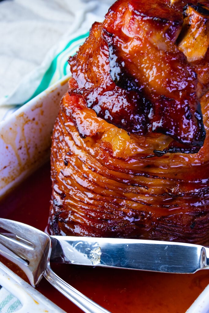Perfectly baked Orange and Pepper Jelly Glazed Ham for the holidays