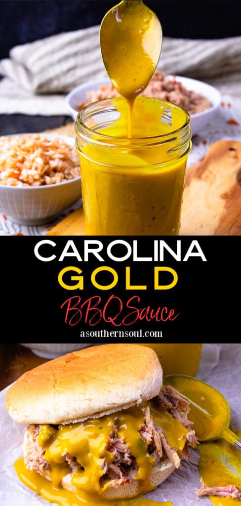 Carolina Gold BBQ sauce with 2 images for Pinterest.