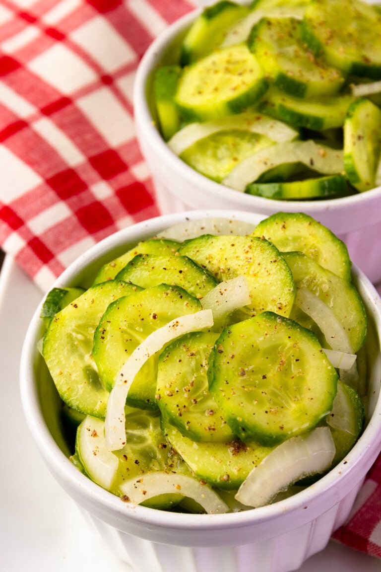 Sliced cucumbers and onions with a light dressing and salt and pepper.