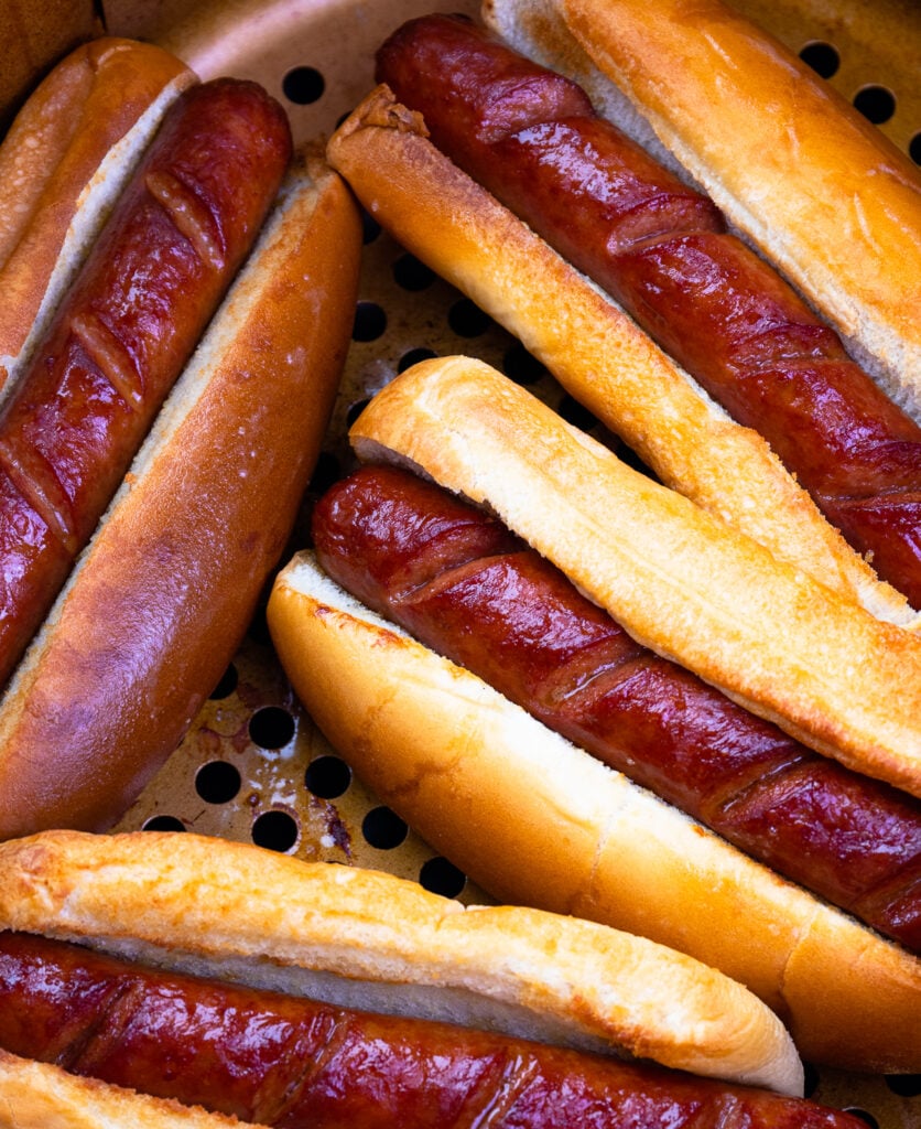 Hot Dogs in buns cooked in the air fryer