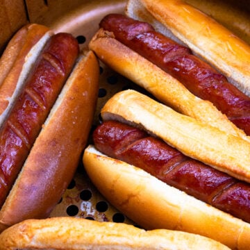Hot Dogs in buns cooked in the air fryer