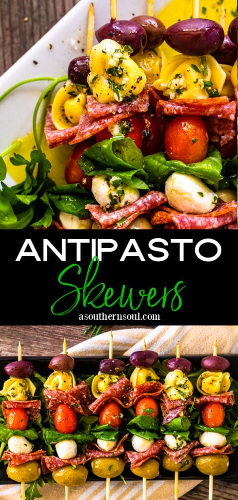 2 imges for antipasto skewers recipe for Pinterest
