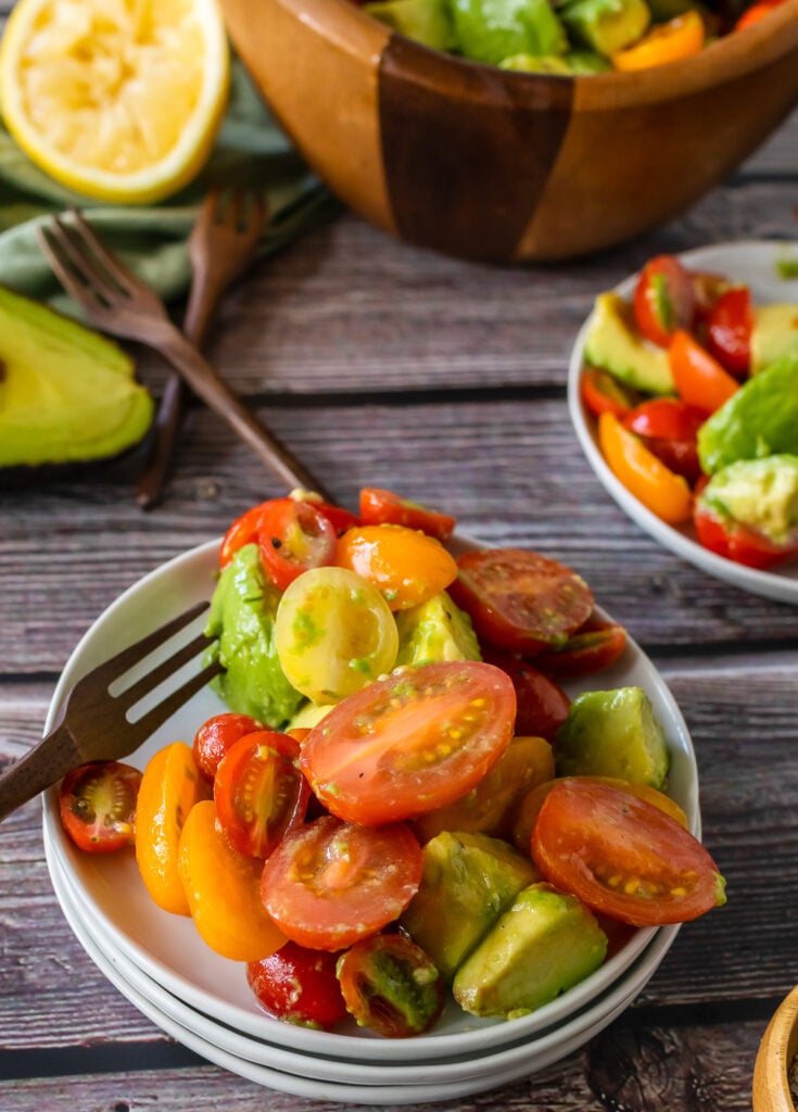 Avocado Tomato Salad is easy to make and delicious served as a side dish.
