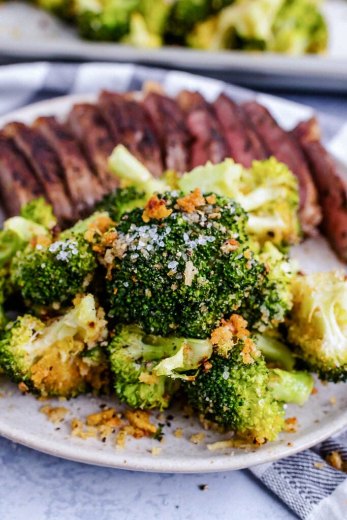 Super Easy Roasted Broccoli Steak Plate from Easy Roasted Broccoli Recipe recipe