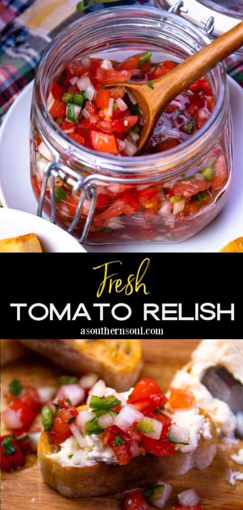 Tomato Relish photos with text overlay for Pinteres.