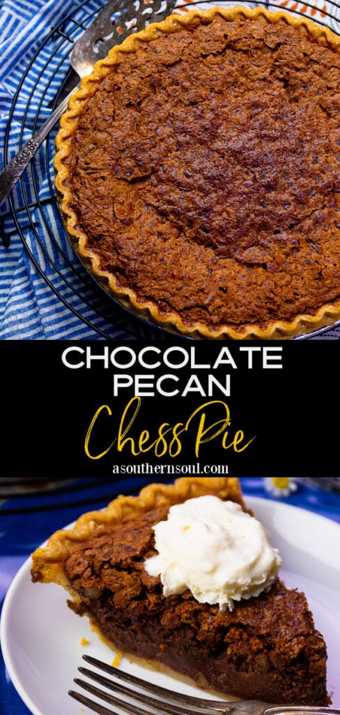 Pinterest pin image for Chocolate Chess Pie Recipe