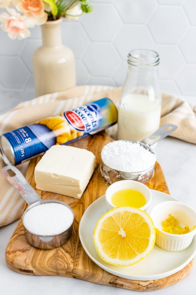 Crescent rolls, cream cheese, lemons and sugar for danish recipe.