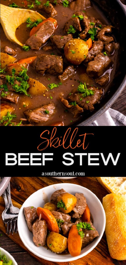 Skillet Beef Stew with 2 images for Pinterest Pin