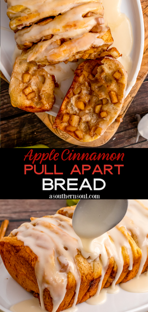 2 images of apple cinnamon pull apart bread for Pinterest